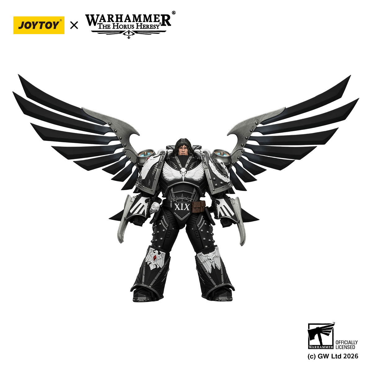 Raven Guard Corvus Corax, Primarch of the XIX Legion with artificer-crafted lightning talons, archaeotech pistols, and whip