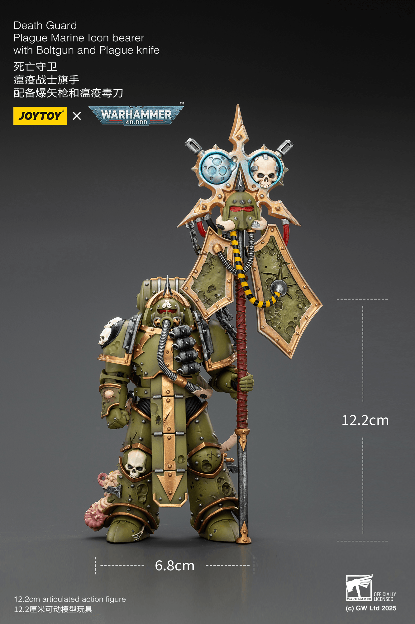 Death Guard Plague Marine Icon bearer with Boltgun and Plague knife