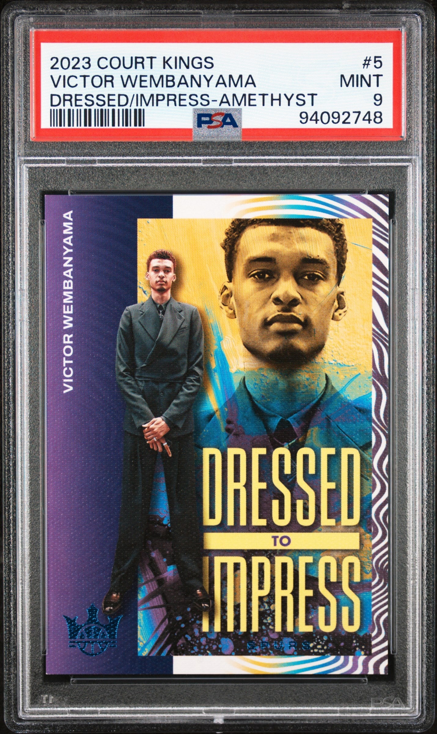 2023 Panini Court Kings Dressed to Impress - #5 - Victor Wembanyama - Amethyst Limited to /99 - PSA Graded Card