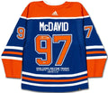 Upper Deck Authenticated - Connor McDavid Autographed 2023-24 Edmonton Oilers Stanley Cup Final Patch with Conn Smythe Postseason Embroidery Blue Authentic Adidas Jersey