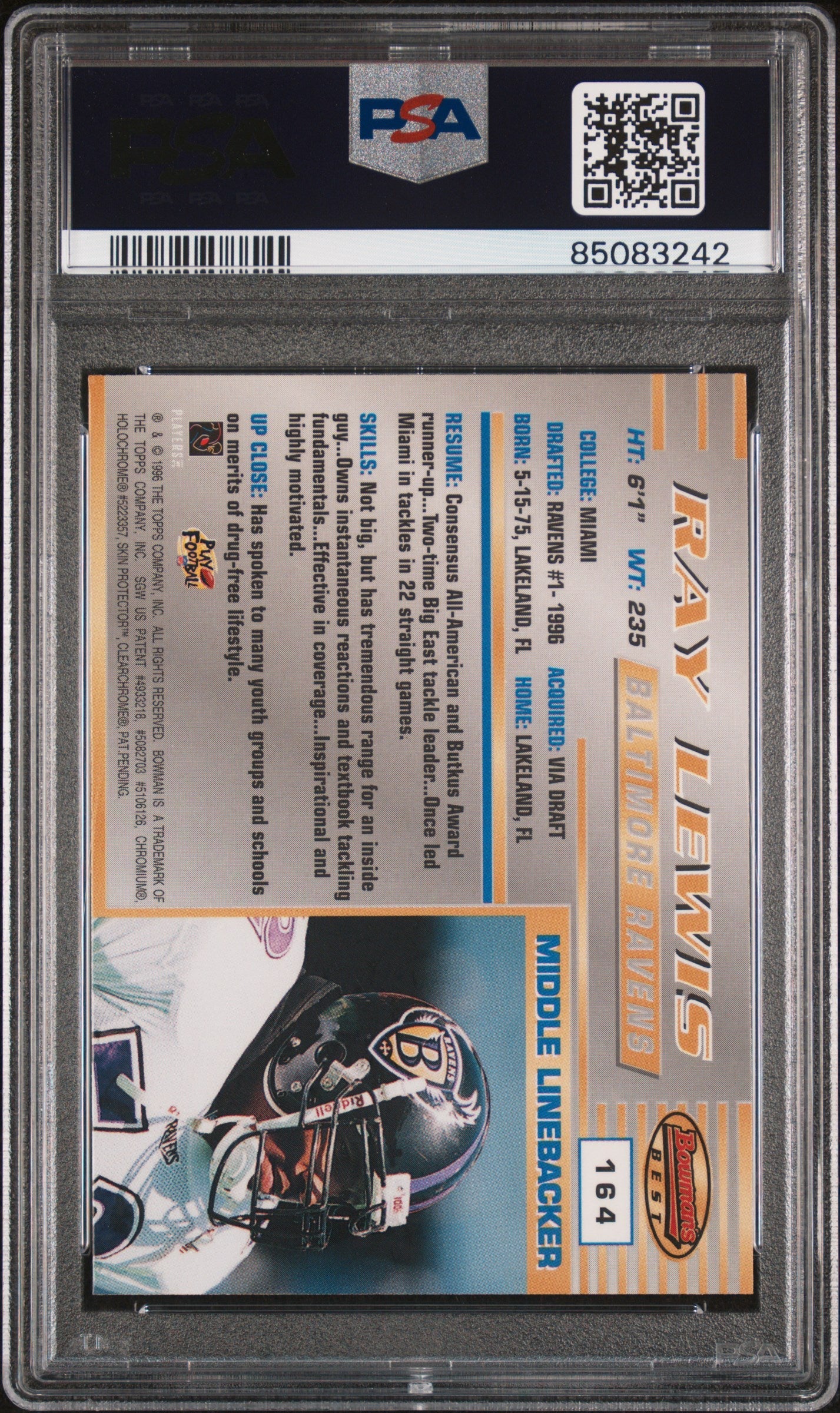 1996 Bowman's Best Ray Lewis #164 PSA 9