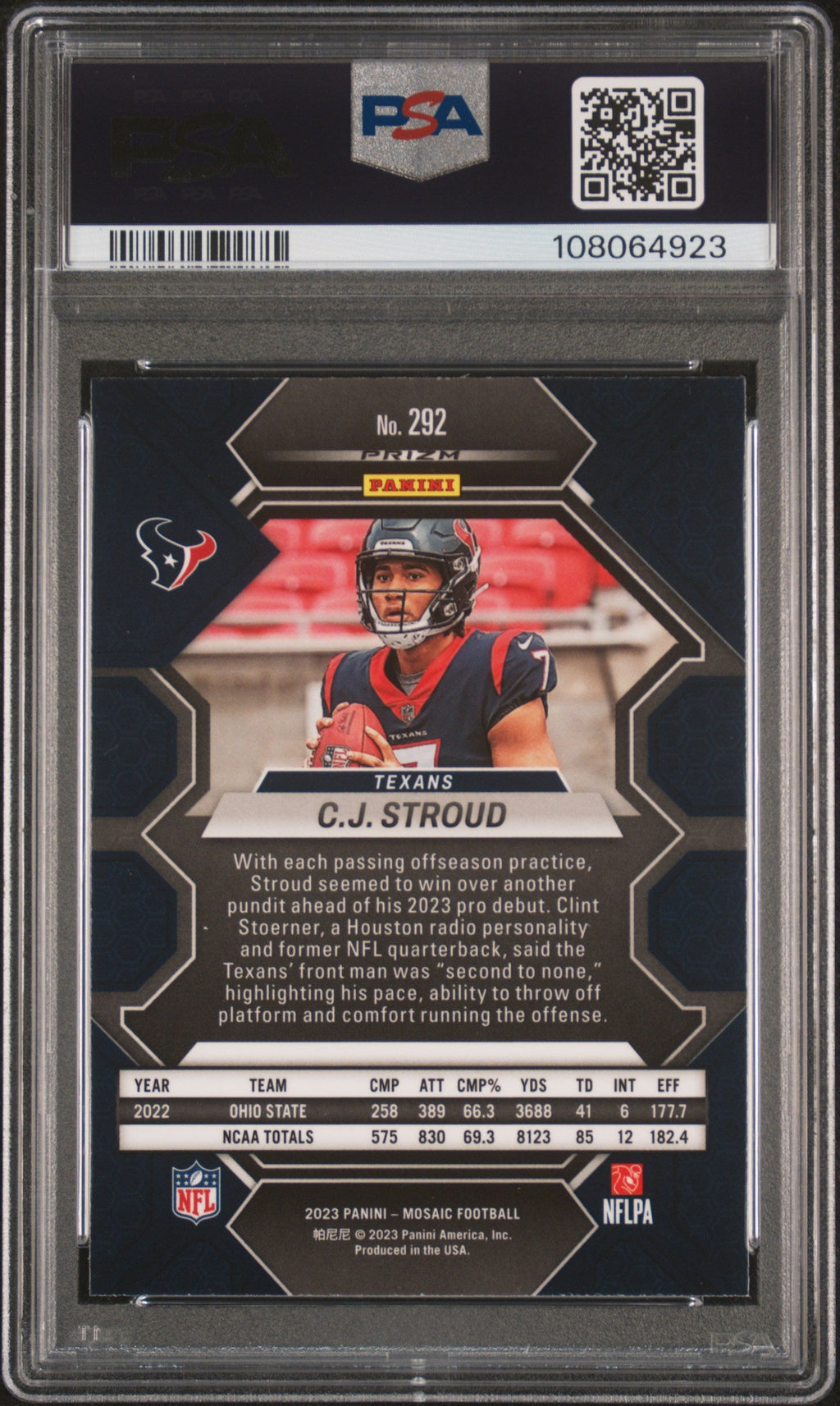 2023 Panini Mosaic CJ Stroud #292 Red Sparkle PSA 10