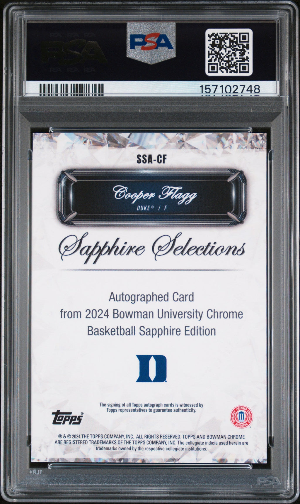 2024 Bowman University Chrome Sapphire Selections Cooper Flagg #SSACF PSA 7 Auto