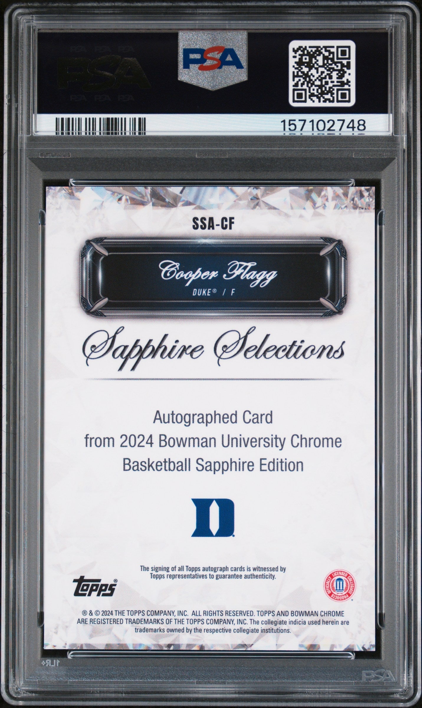 2024 Bowman University Chrome Sapphire Selections Cooper Flagg #SSACF PSA 7 Auto