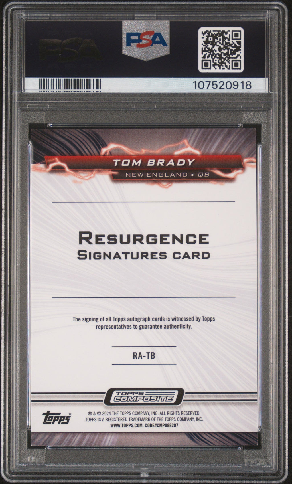 2023 Topps Composite Resurgence Tom Brady #RATB Red Geomtrc PSA 9 Auto 10 /3
