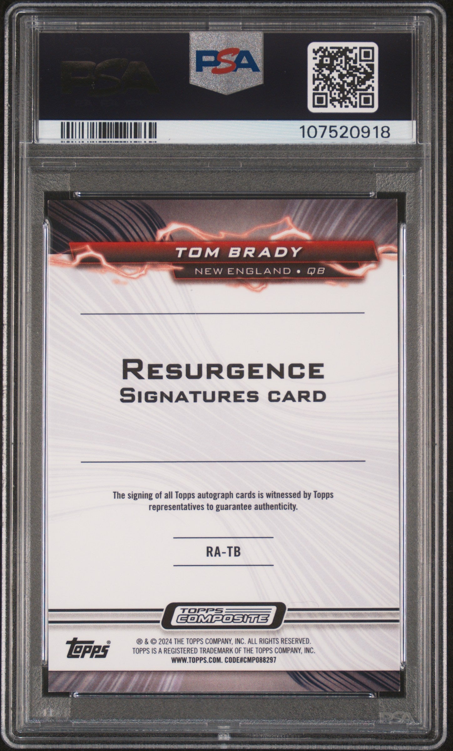 2023 Topps Composite Resurgence Tom Brady #RATB Red Geomtrc PSA 9 Auto 10 /3