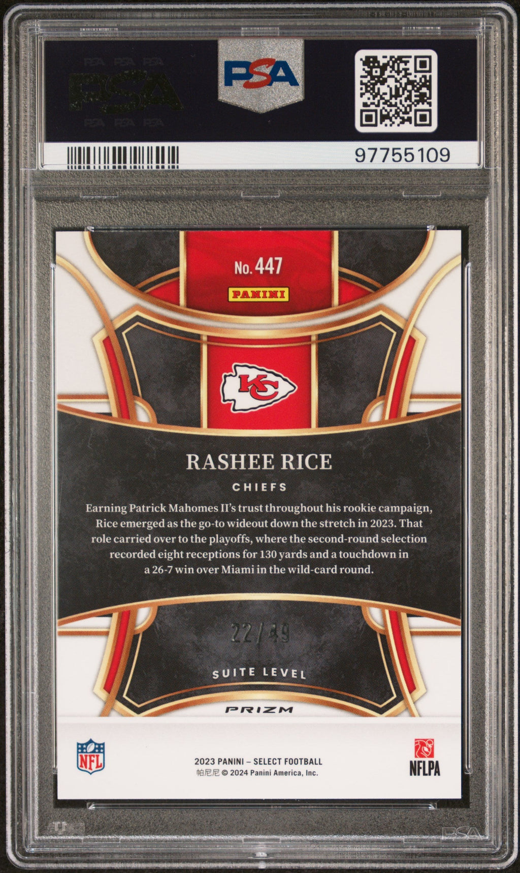 2023 Panini Select Rashee Rice #447 Red Prizm PSA 10 /49
