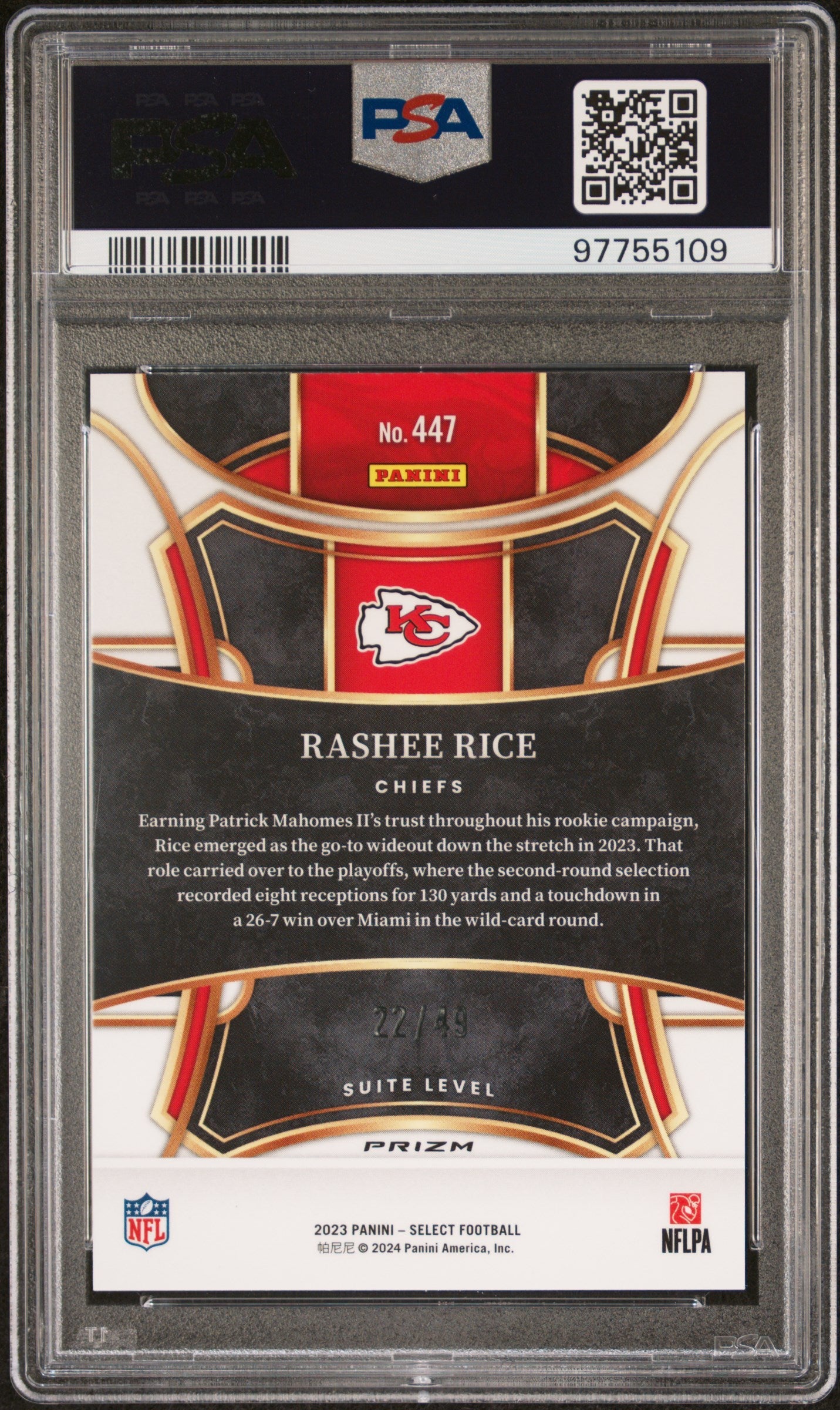 2023 Panini Select Rashee Rice #447 Red Prizm PSA 10 /49