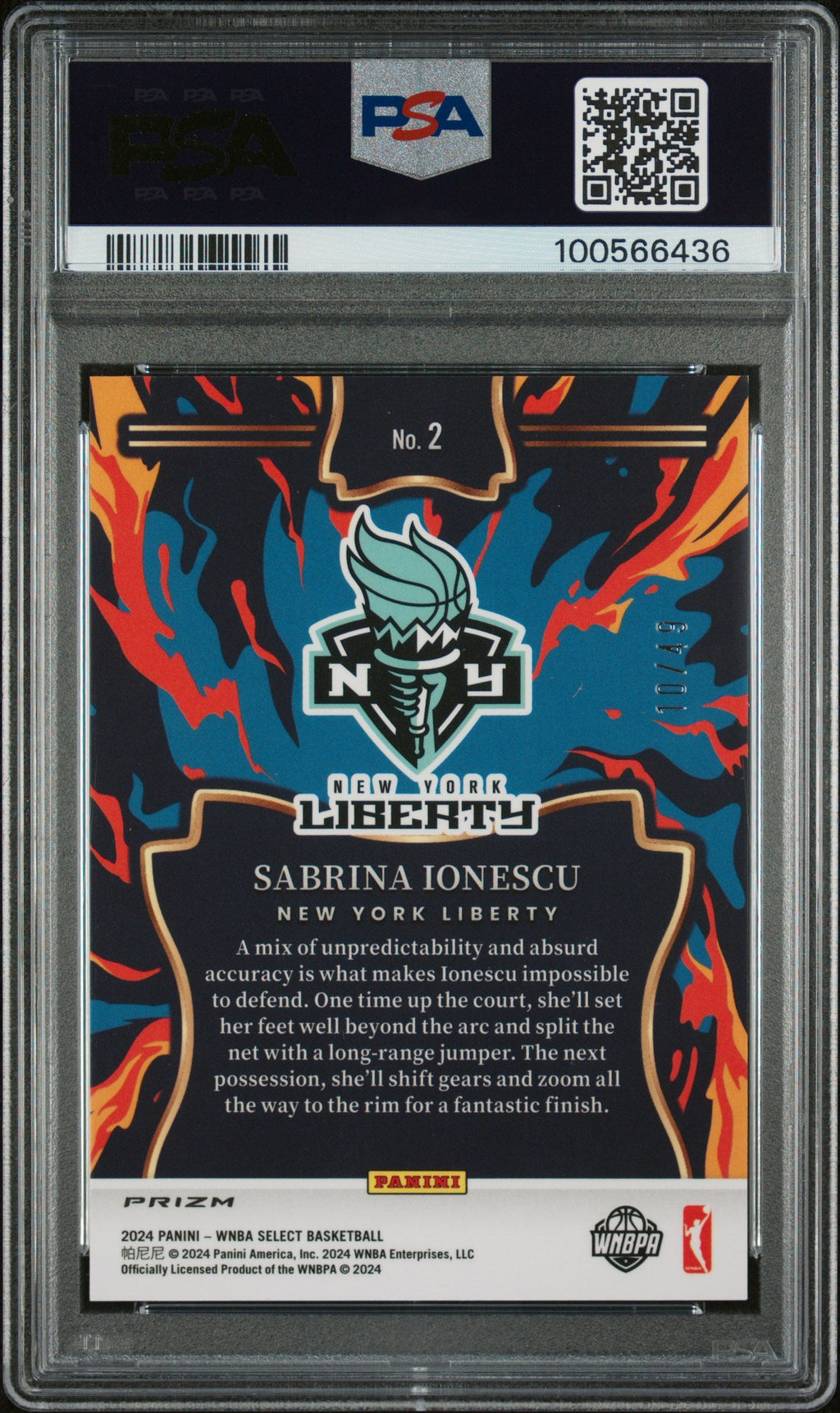 2024 Panini Select WNBA EN Fuego Sabrina Ionescu #2 Blue Prizm PSA 10