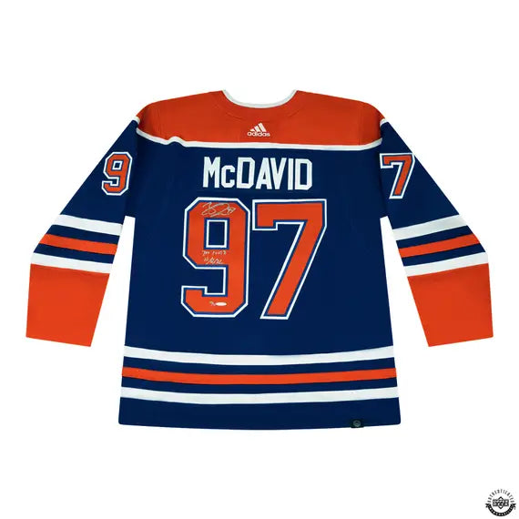 Upper Deck Authenticated - Connor McDavid Autographed & Inscribed "700 PTS 10/12/22" Blue Adidas Edmonton Oilers Jersey