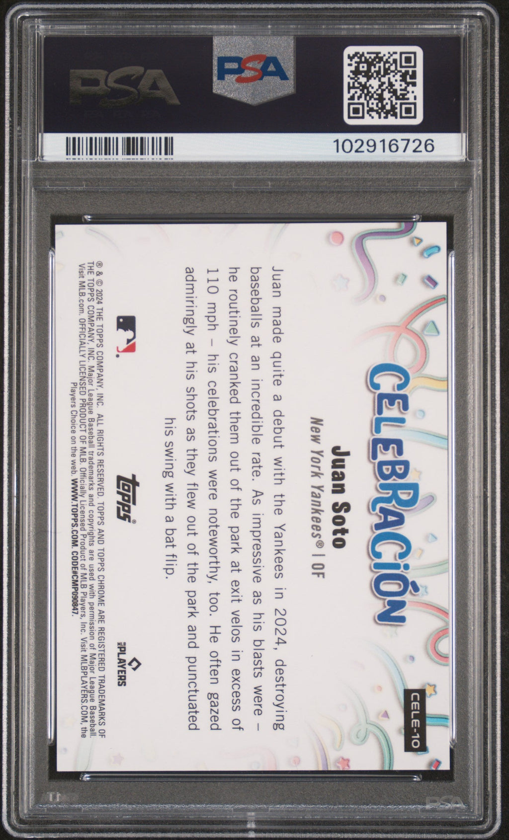 2024 Topps Chrome Update Celebracion Juan Soto #10 Orange Ref 07/25 PSA 10