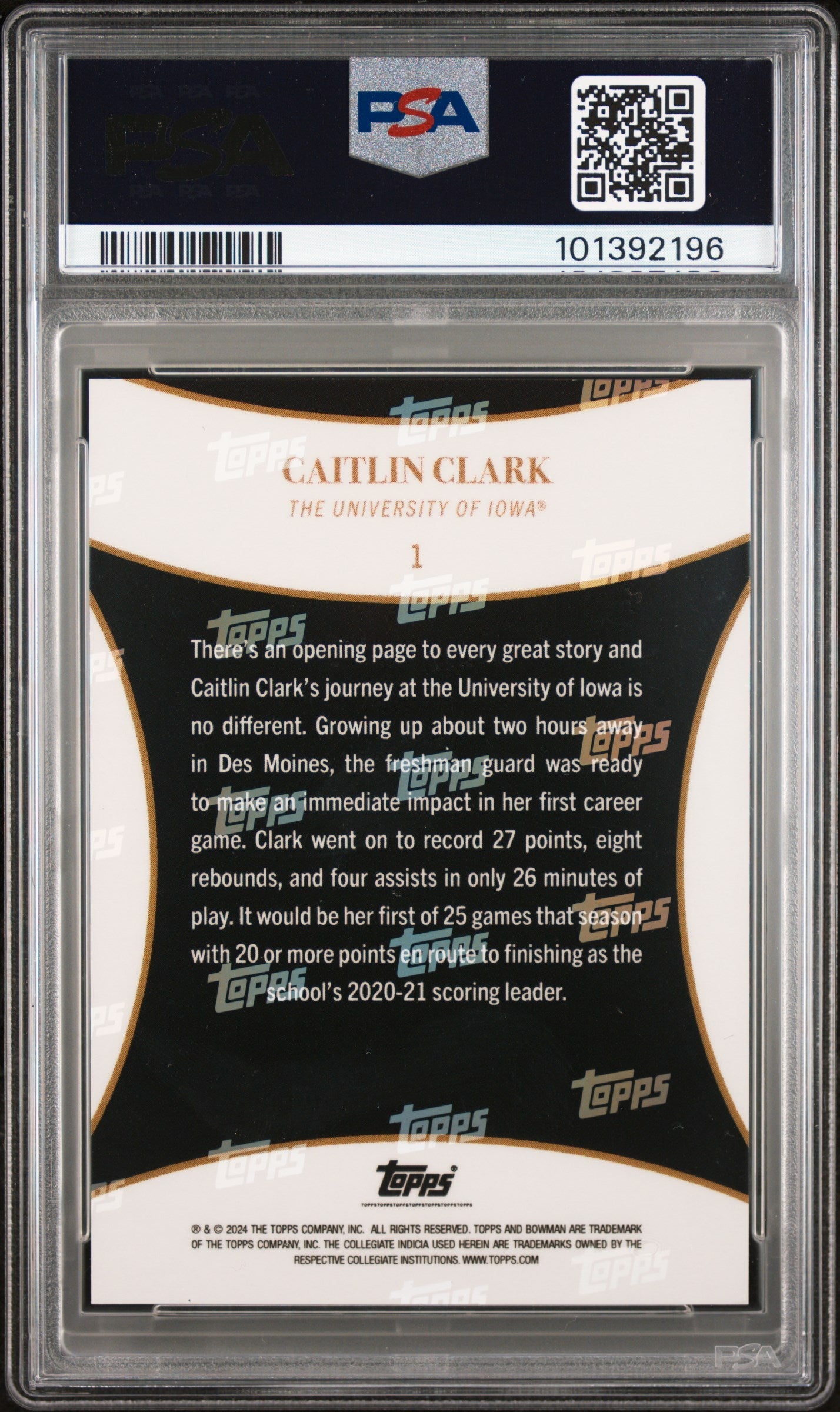 2024 Bowman U Now Caitlin Clark Collegiate Campaign Caitlin Clark #1 PSA 10