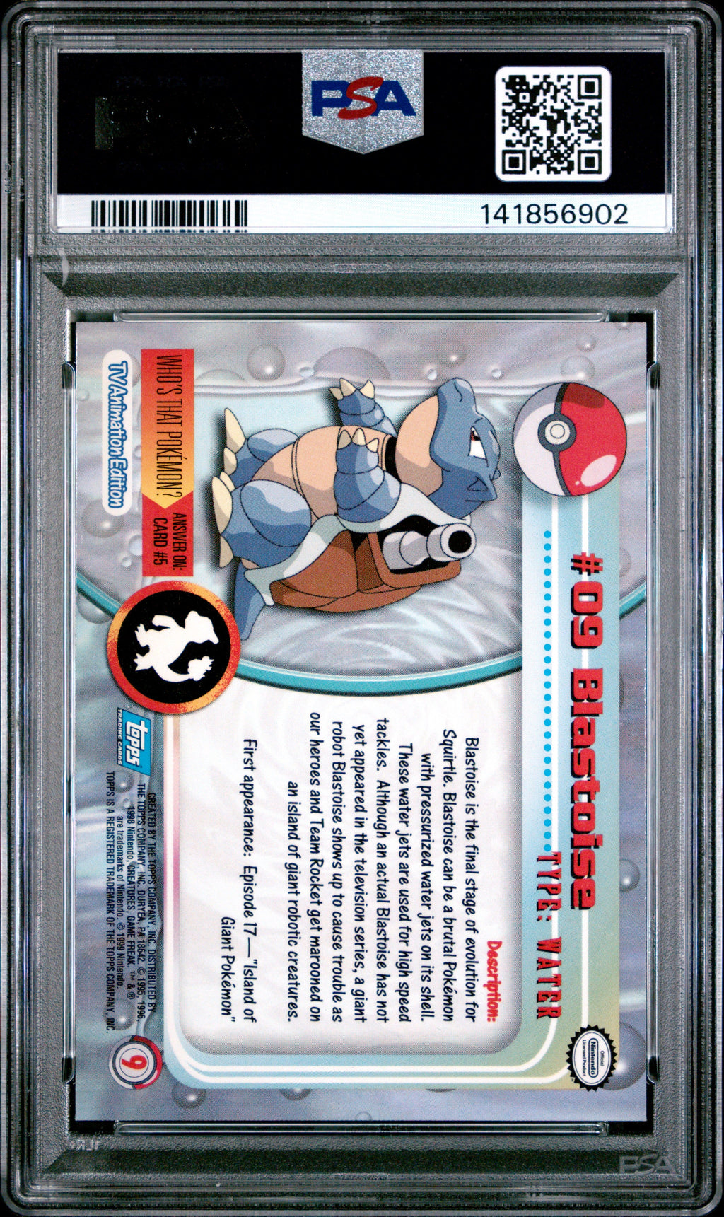 1999 Topps Pokemon TV Blastoise #9 PSA 10