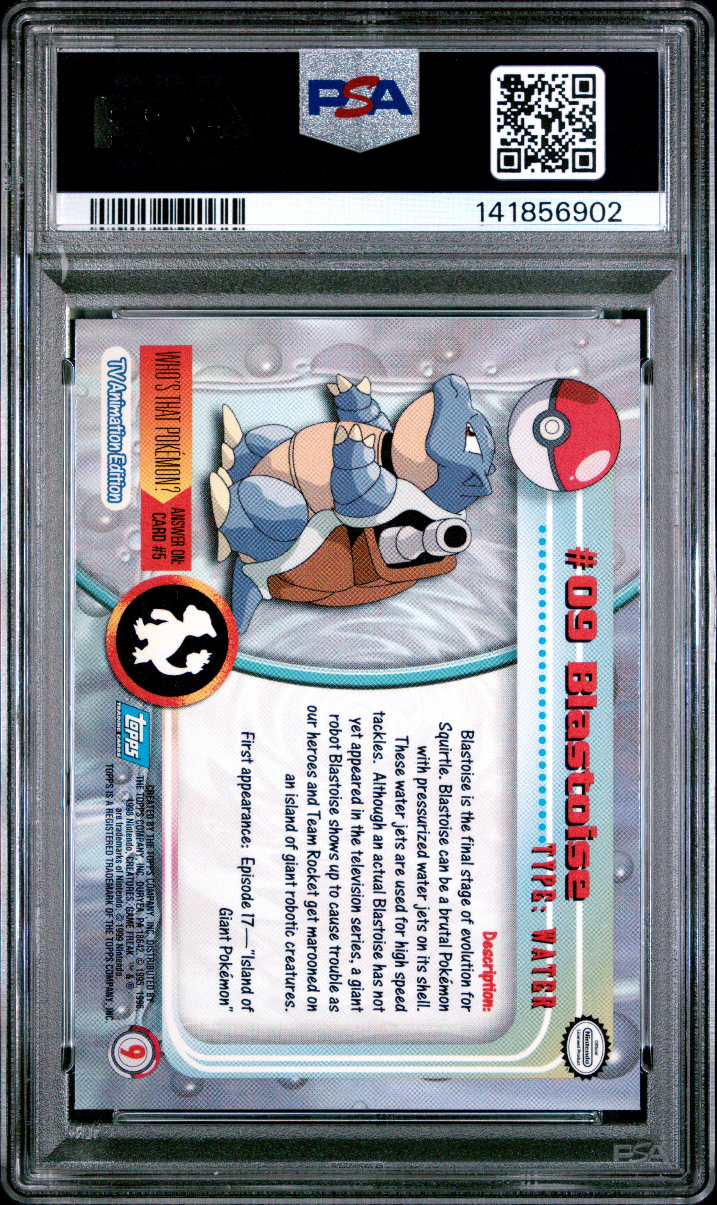 1999 Topps Pokemon TV Blastoise #9 PSA 10