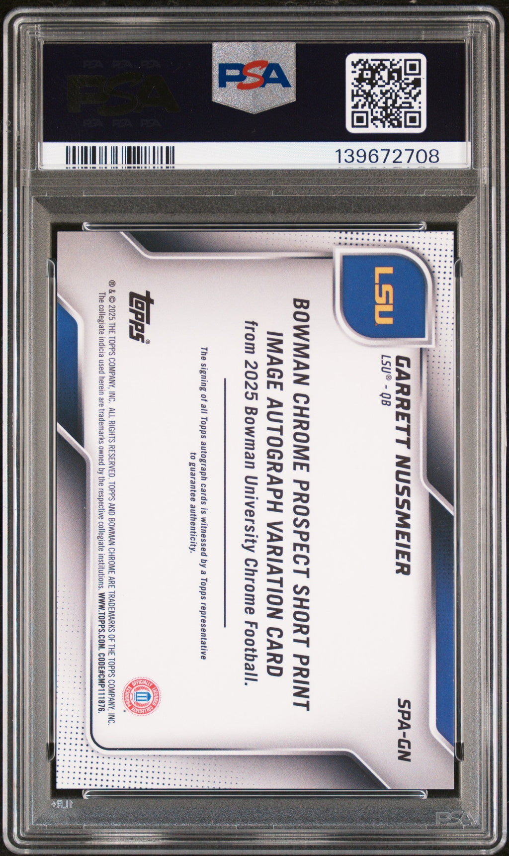 2025 Bowman Chrome SP Image Variations Garrett Nussmeier #GN PSA 9 Auto /25