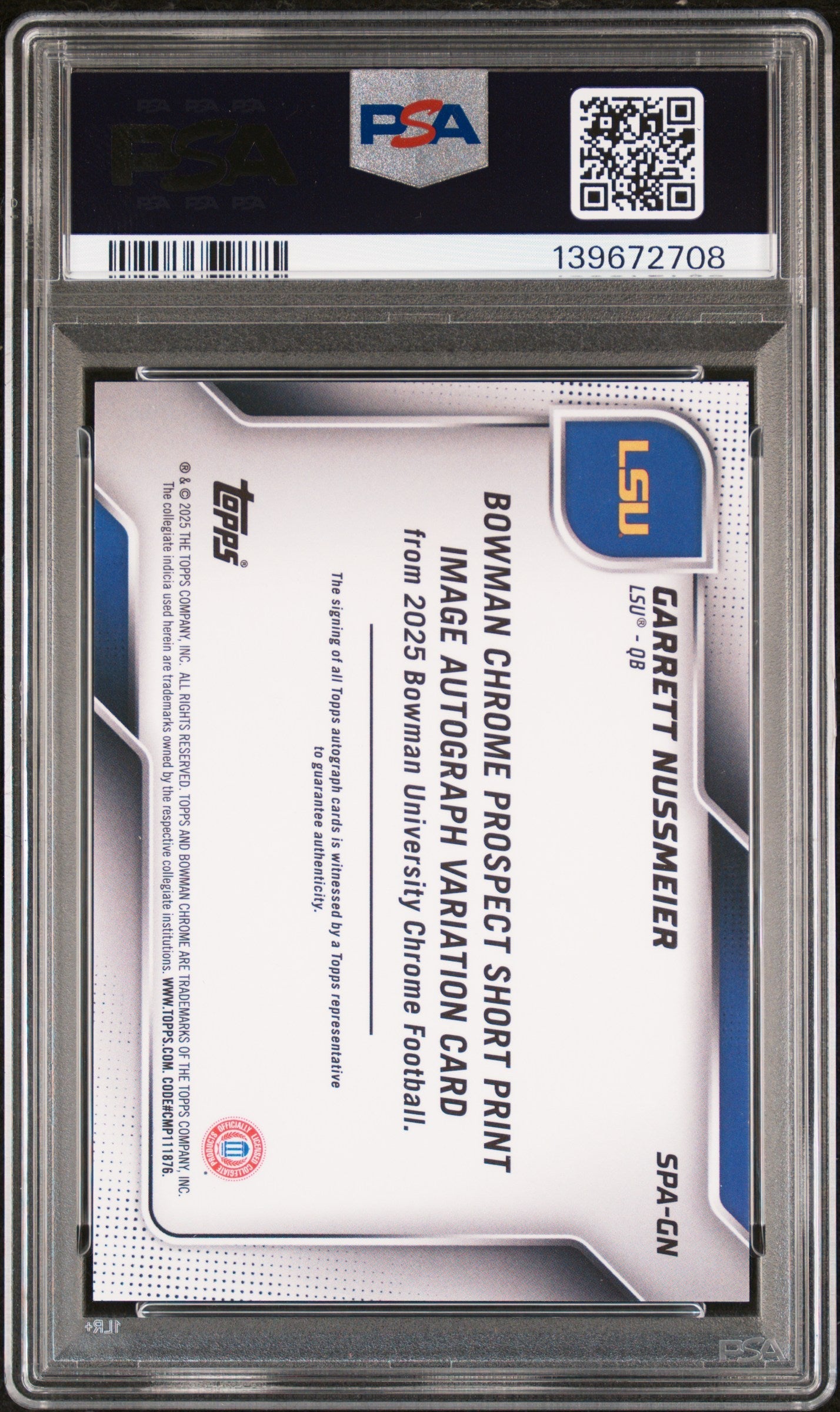 2025 Bowman Chrome SP Image Variations Garrett Nussmeier #GN PSA 9 Auto /25