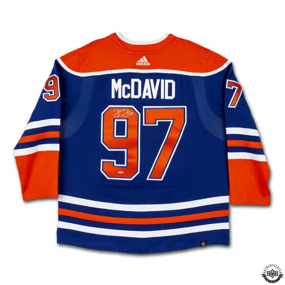 Upper Deck Authenticated - Connor McDavid Autographed 2023-24 Edmonton Oilers Stanley Cup Final Patch Blue Authentic Adidas Jersey
