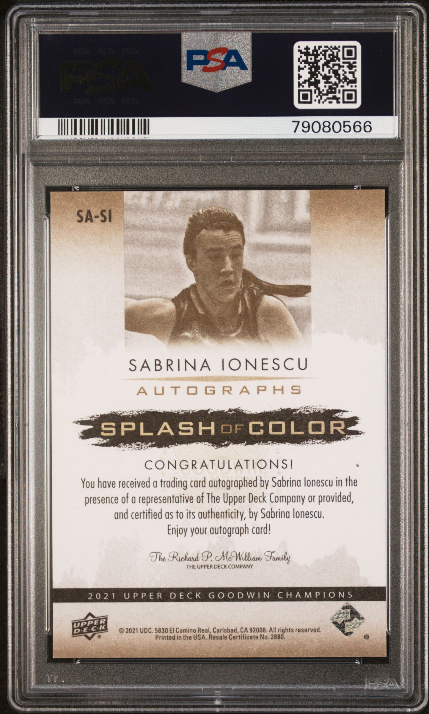 2021 UD Goodwin Champions Splash Of Color Sabrina Ionescu #SI CLR PSA 10 Auto 8