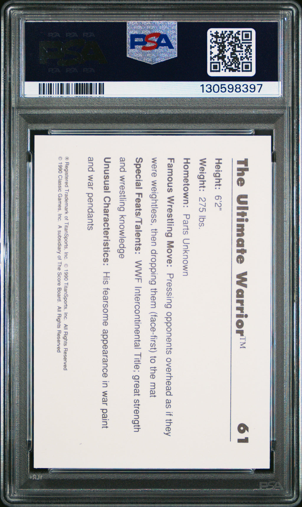 1990 Classic WWF Ultimate Warrior #61 PSA 10