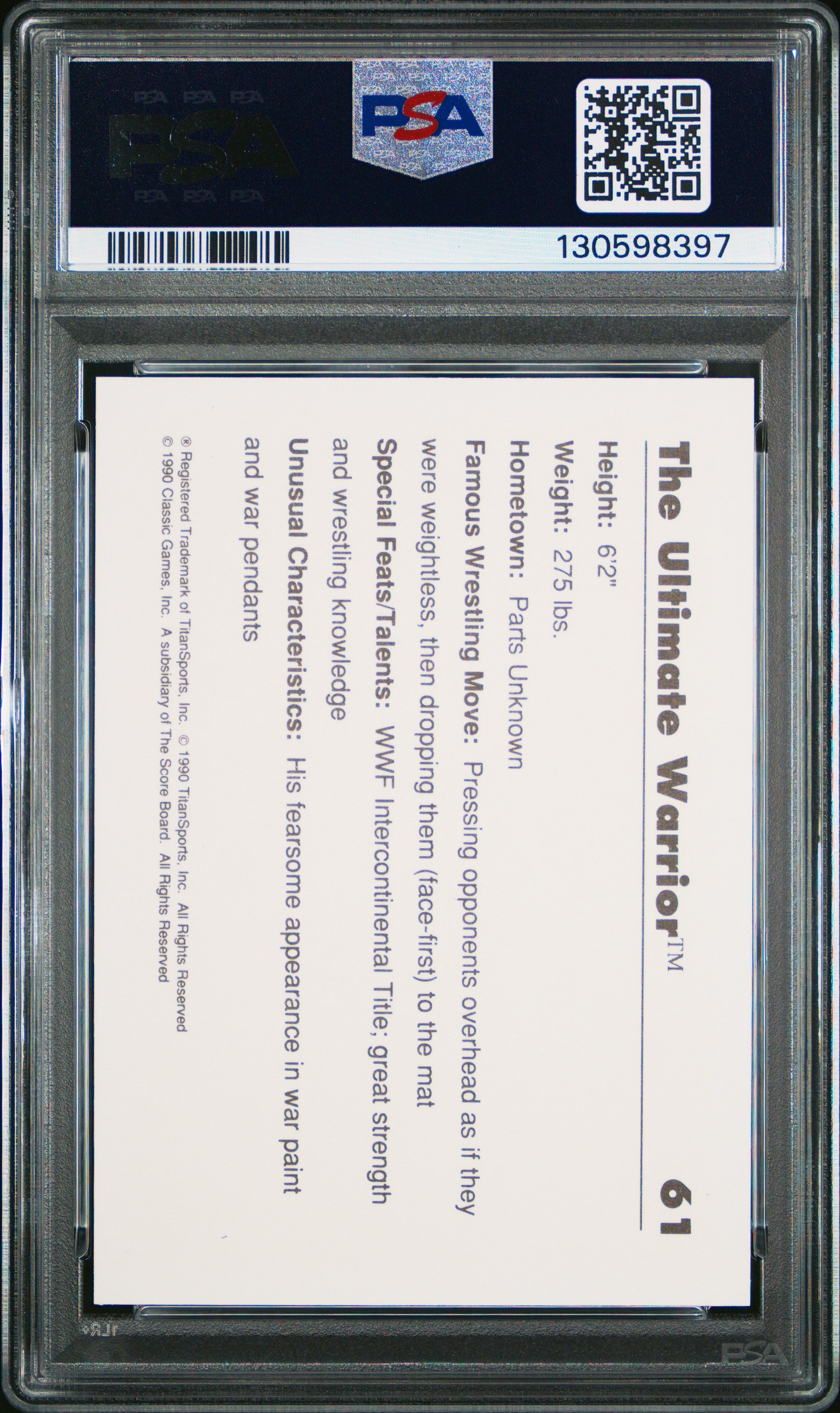 1990 Classic WWF Ultimate Warrior #61 PSA 10