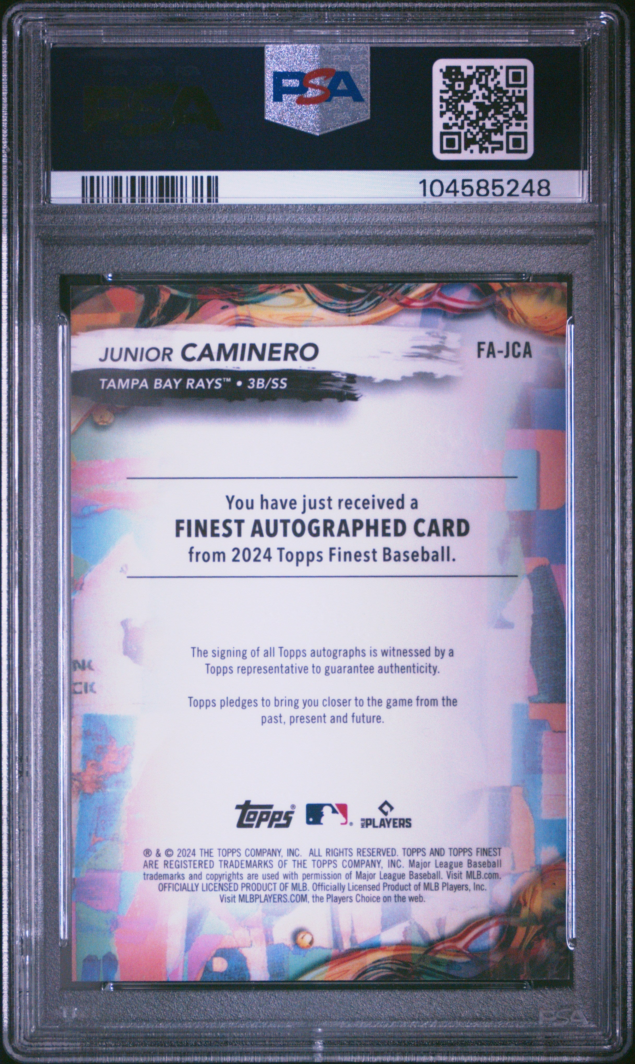 2024 Topps Finest Finest Autographs Junior Caminero #FAJCA PSA 10 Auto