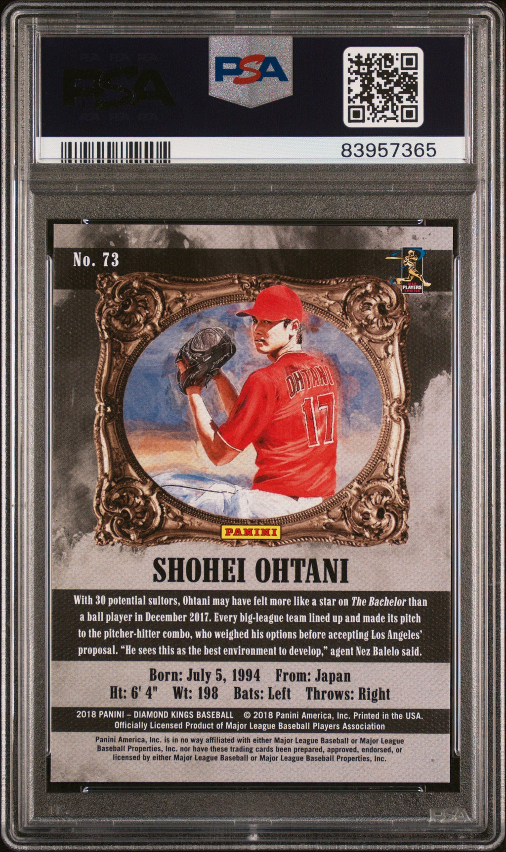 2018 Panini Diamond Kings—Shohei Ohtani #73 Pitch. W/ Knee Up BL. FRM.—PSA 9