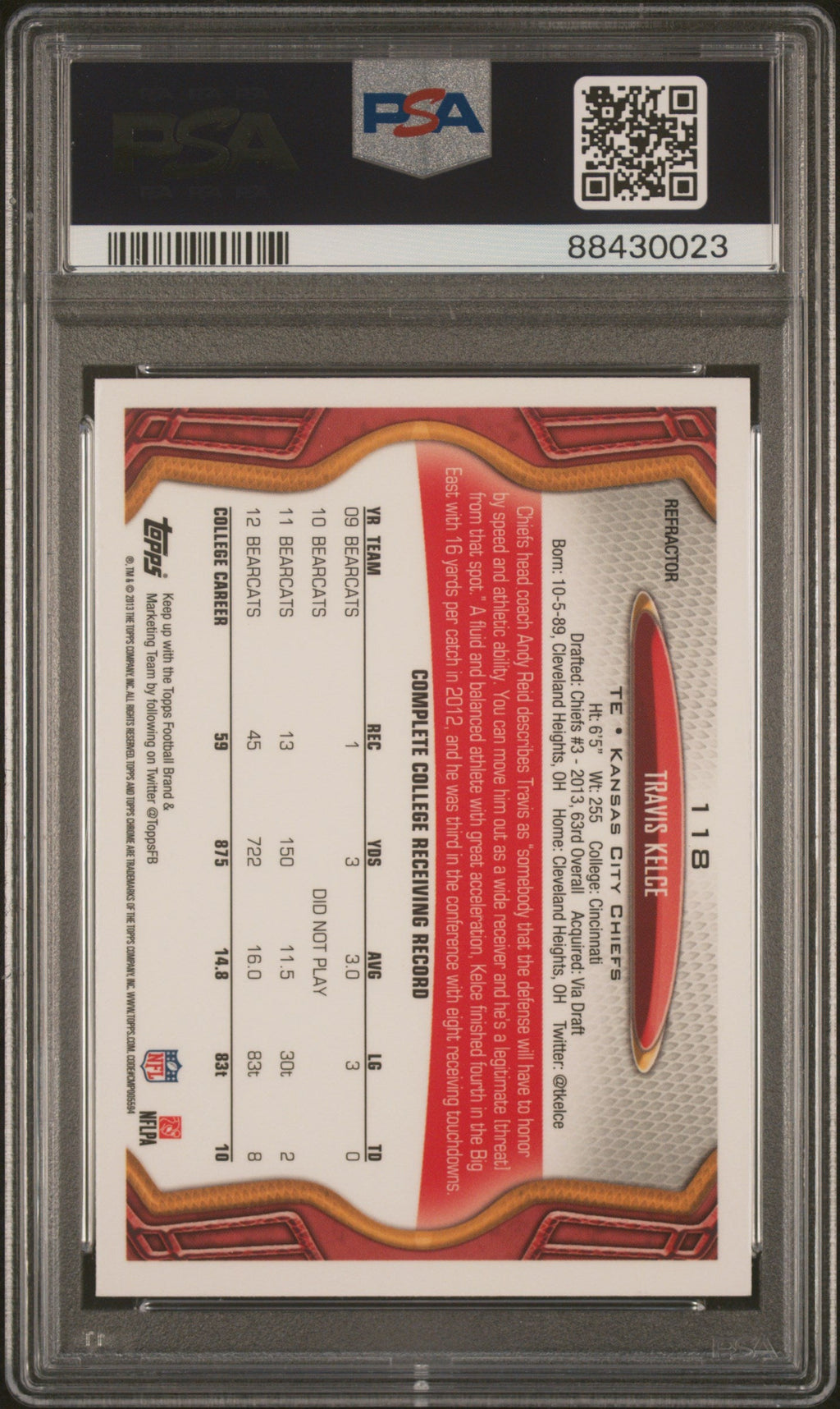 2013 Topps Chrome Travis Kelce #118 X Fractor PSA 10