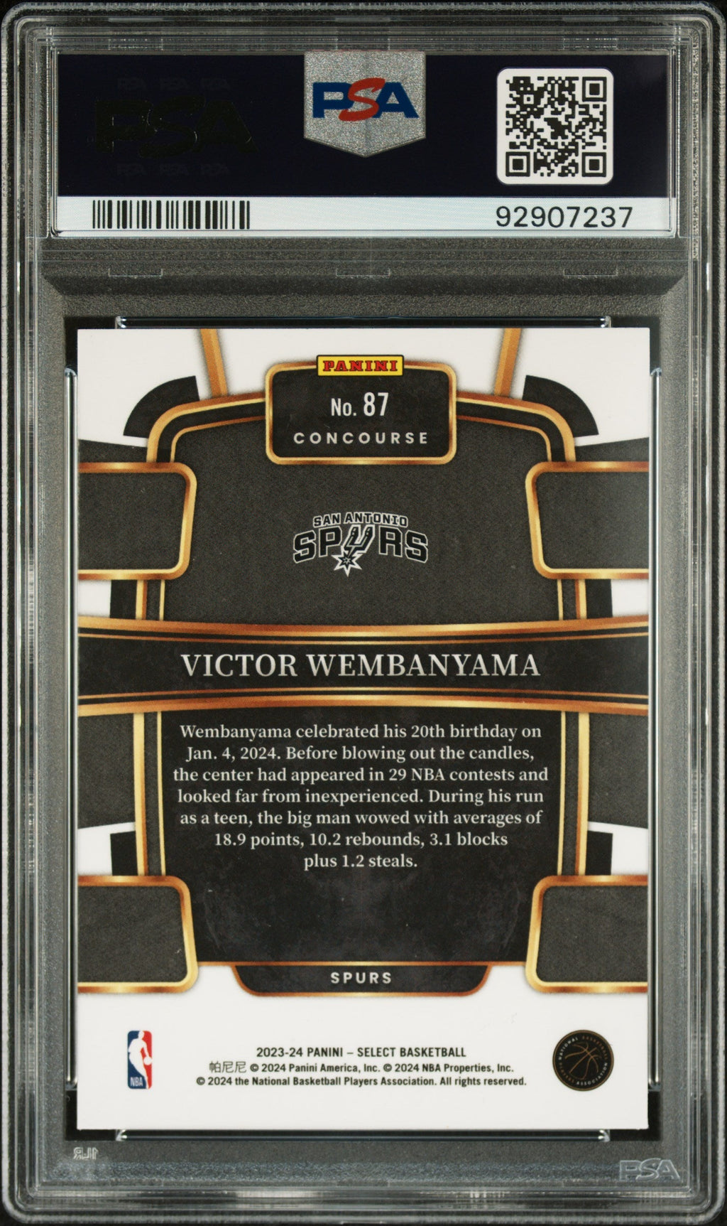 2023 Panini Select Basketball—Victor Wembanyama #87 Blue —PSA 10