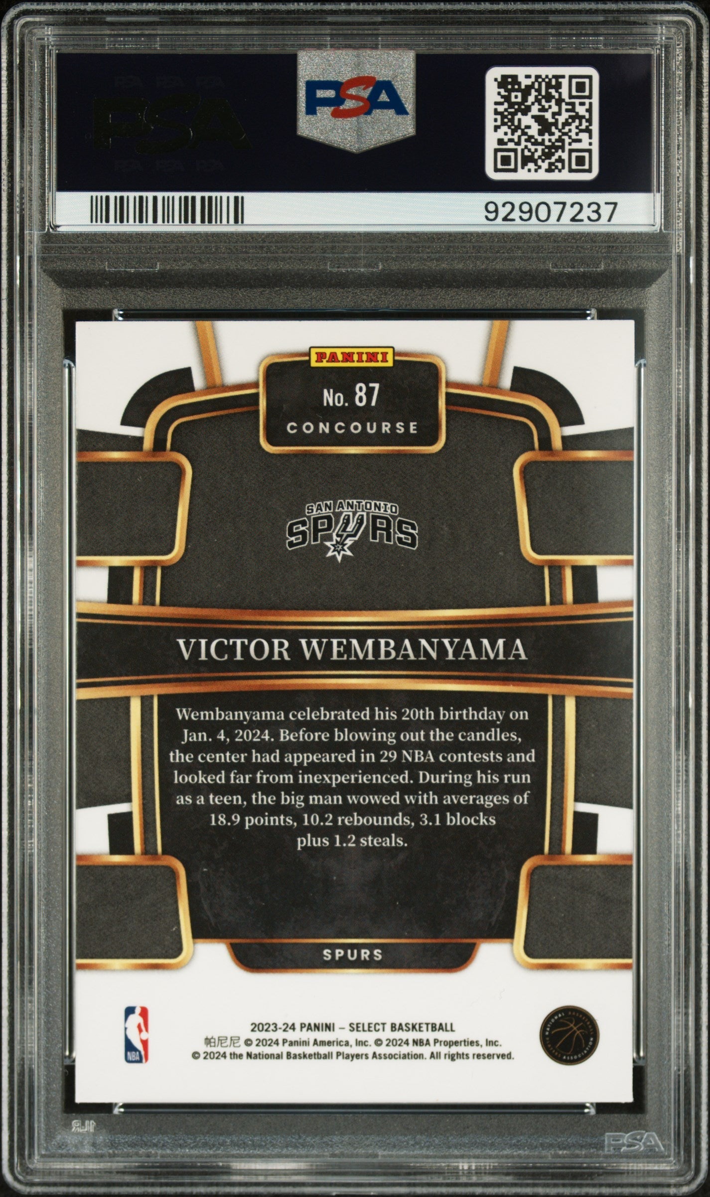 2023 Panini Select Basketball—Victor Wembanyama #87 Blue —PSA 10