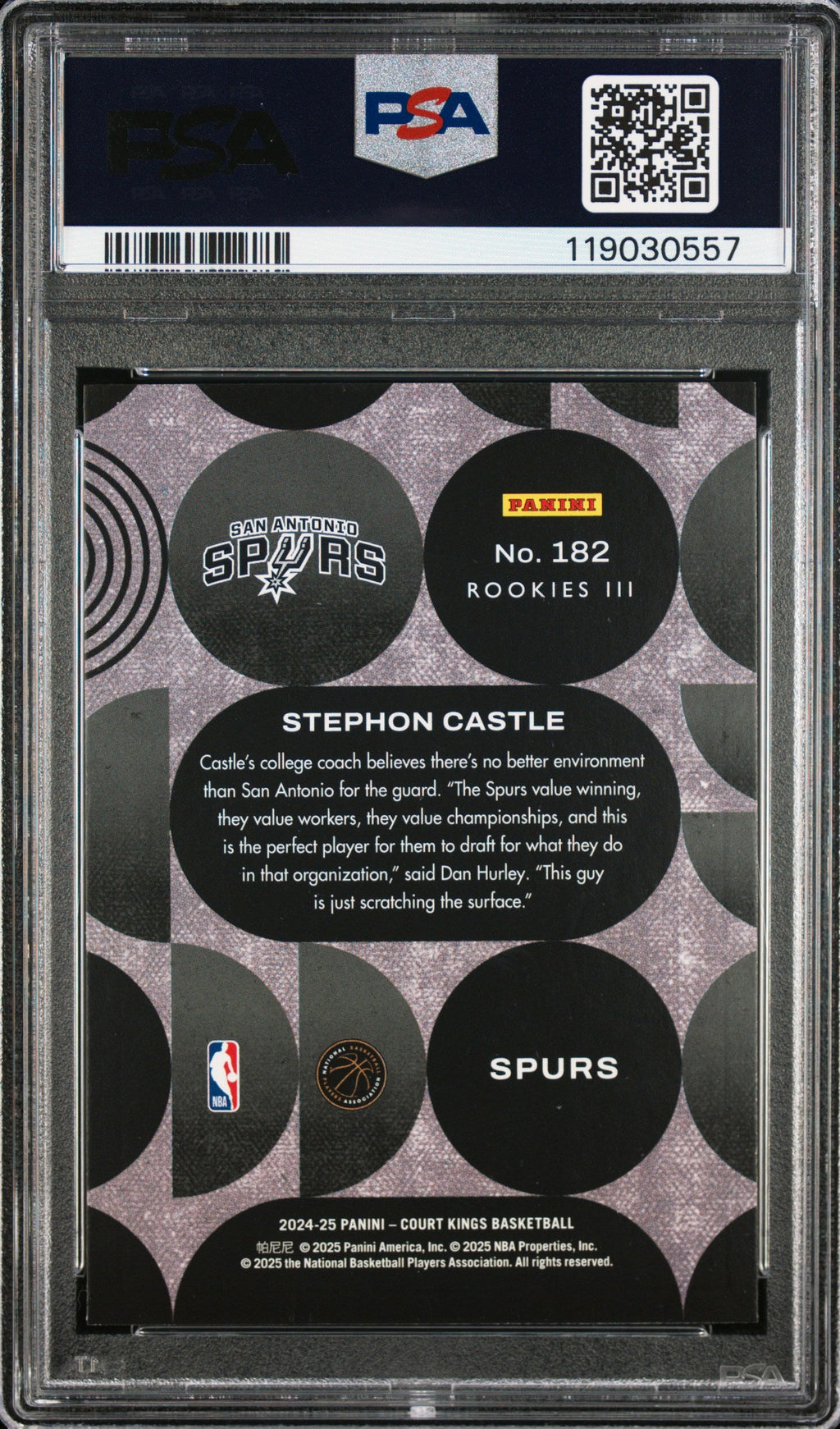 2024 Panini Court Kings - Stephon Castle - Rookies Level 3 III #182 - PSA Graded Card