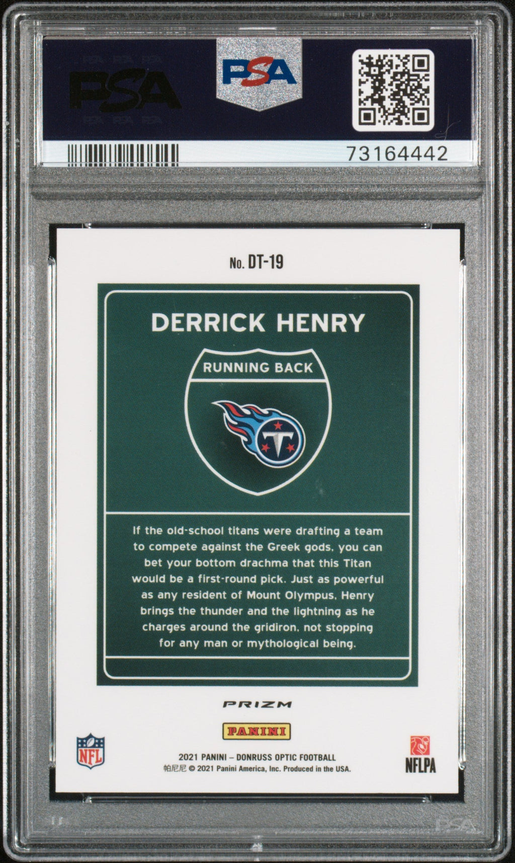 2021 Panini Donruss Optic Downtown Football—Derrick Henry #DT19 —PSA 10