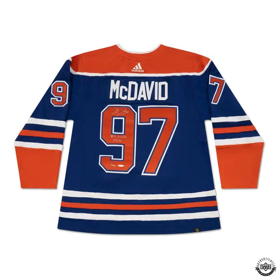 Upper Deck Authenticated - Connor McDavid Autographed & Inscribed “900 Points 1/2/24” Blue Adidas Edmonton Oilers Jersey