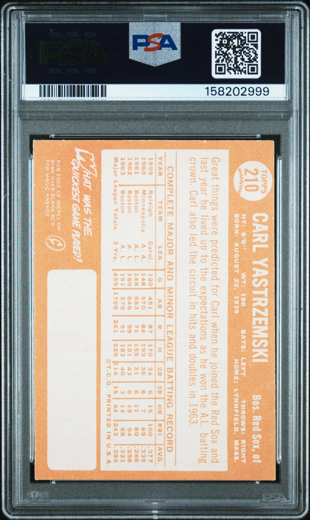 1964 Topps Carl Yastrzemski #210 PSA 6