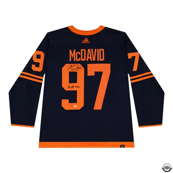 Upper Deck Authenticated - Connor McDavid Autographed & Inscribed “6X All-Star” Navy Primegreen Adidas Edmonton Oilers Alternate Jersey