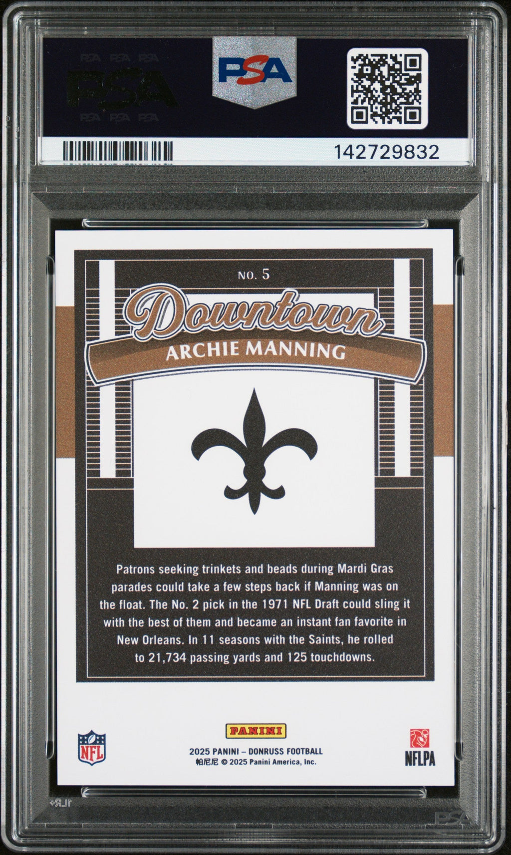 2025 Panini Donruss Downtown Archie Manning #5 PSA 10