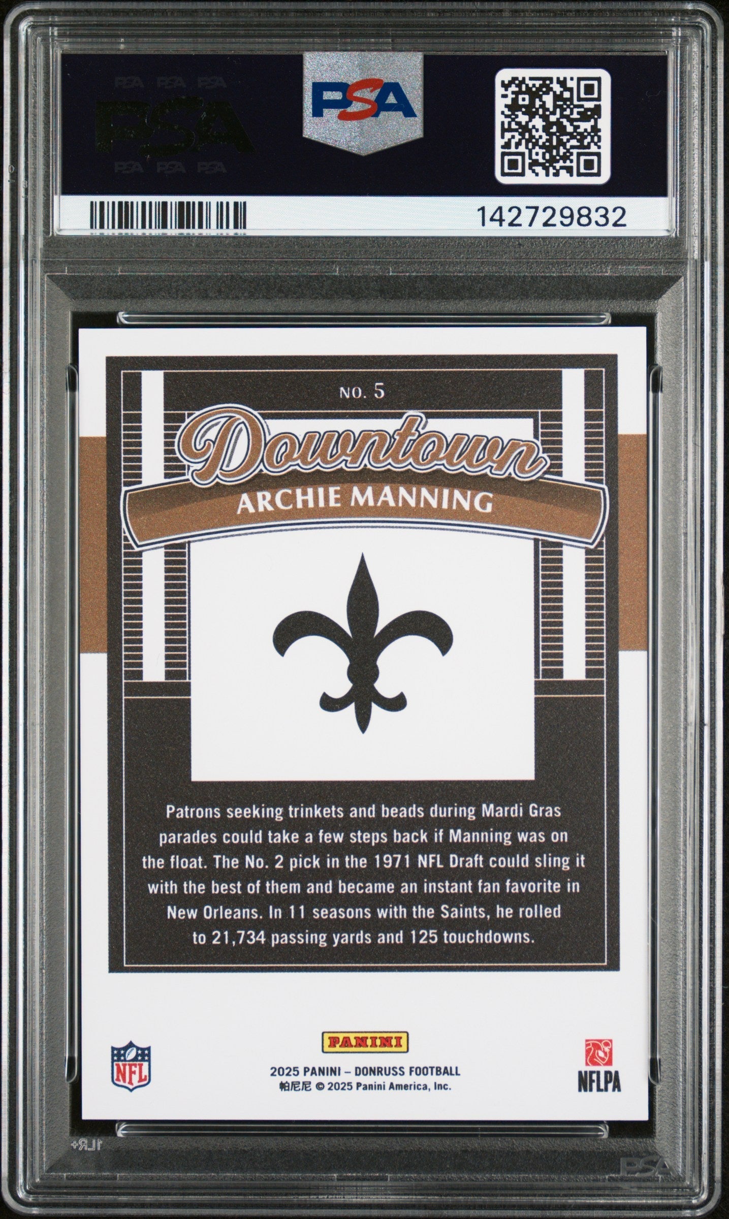 2025 Panini Donruss Downtown Archie Manning #5 PSA 10
