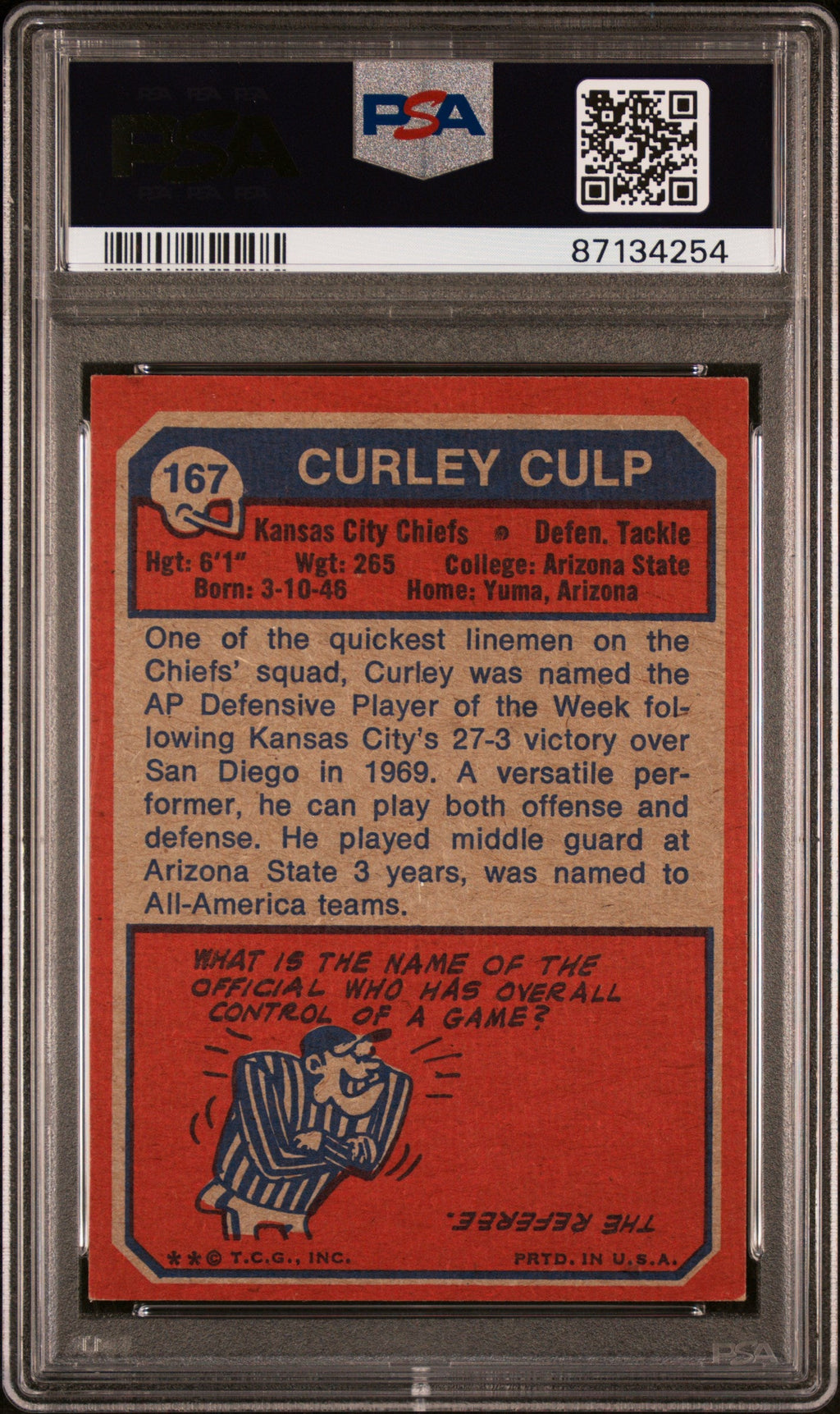 1973 Topps Curley Culp #167 PSA 8