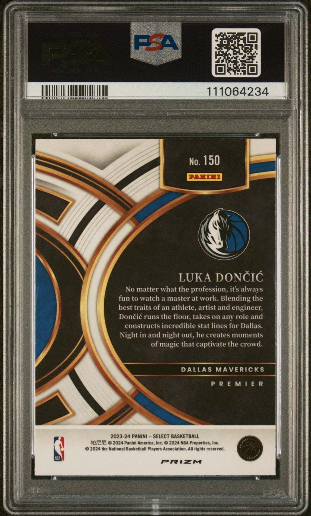 2023 Panini Select Luka Doncic #150 Tiger Prizm PSA 10
