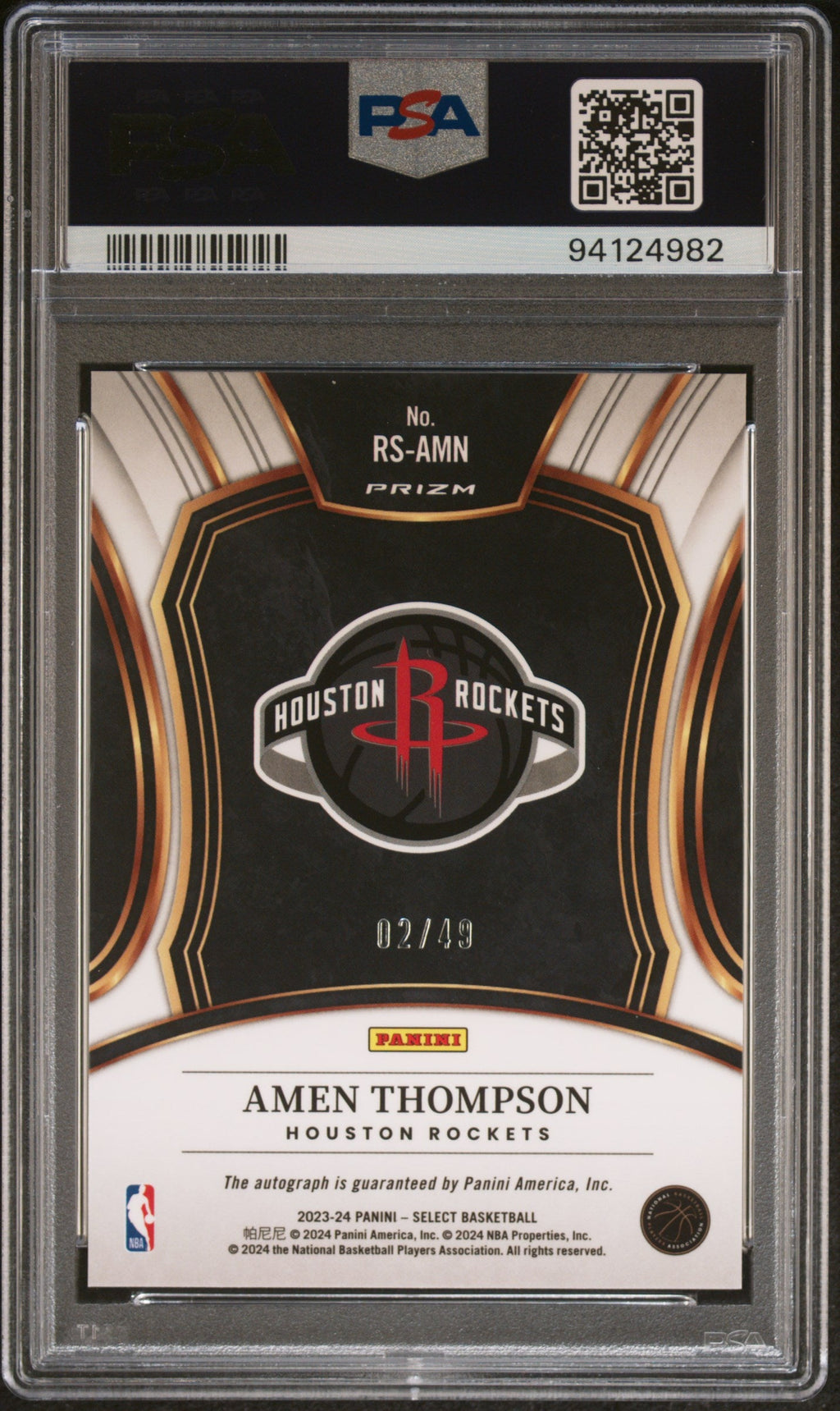 2023 Panini Select Rookie Signatures Amen Thompson #RSAMN Blue Prizm PSA 9 /49