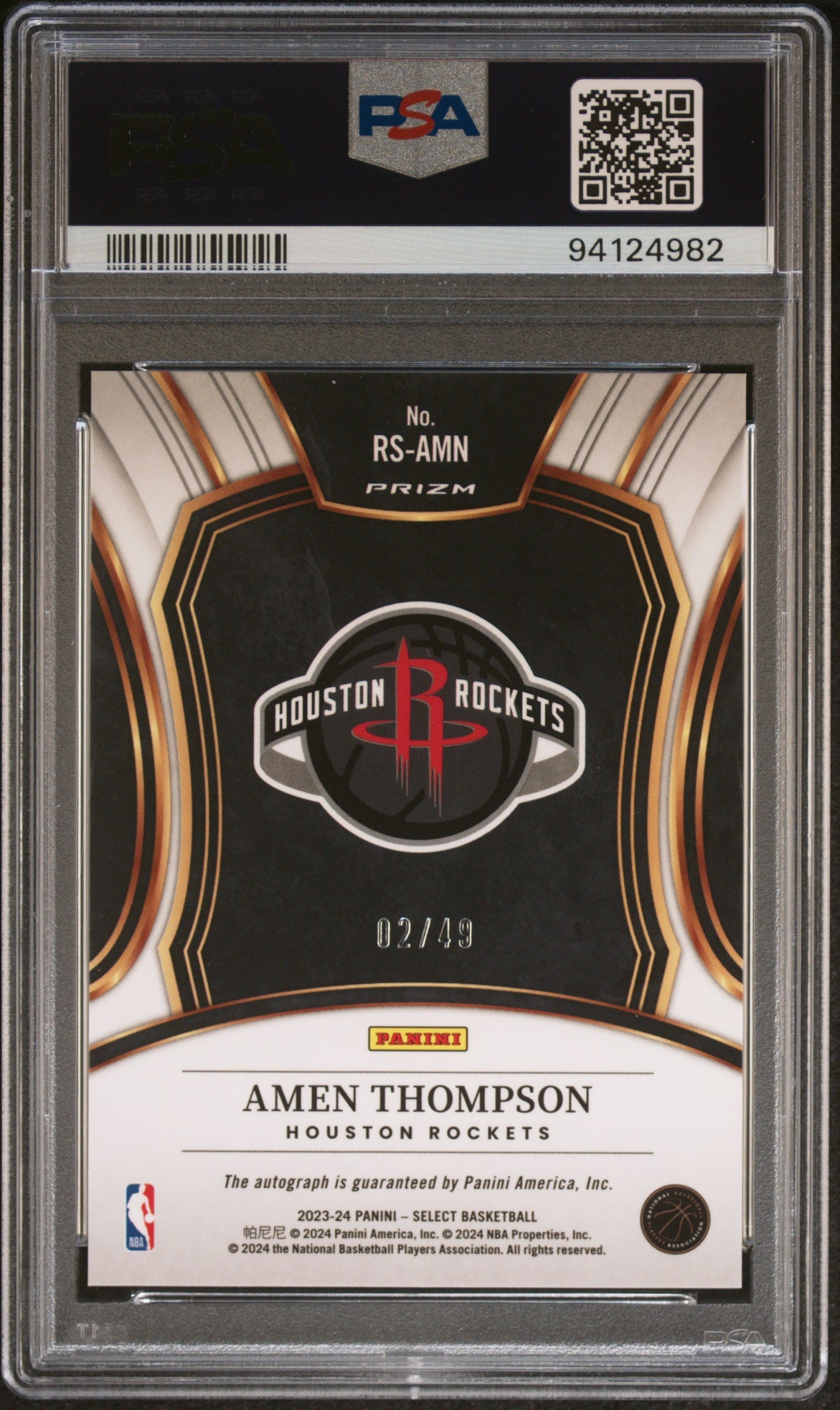 2023 Panini Select Rookie Signatures Amen Thompson #RSAMN Blue Prizm PSA 9 /49