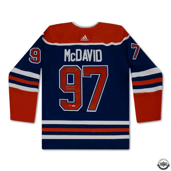 Upper Deck Authenticated - Connor McDavid Autographed & Inscribed "300th Goal" Blue Adidas Edmonton Oilers Jersey