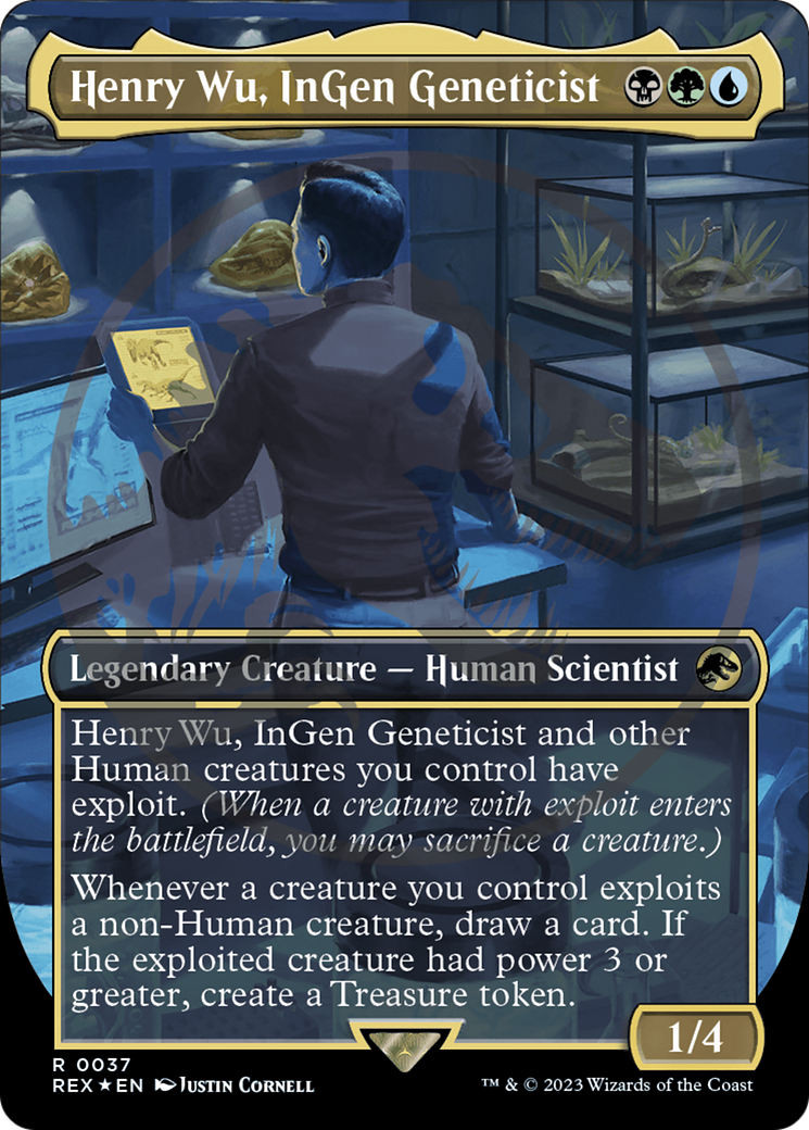 FOIL Henry Wu, InGen Geneticist (Borderless) (Emblem) (REX-037) - Jurassic World Collection - Magic The Gathering