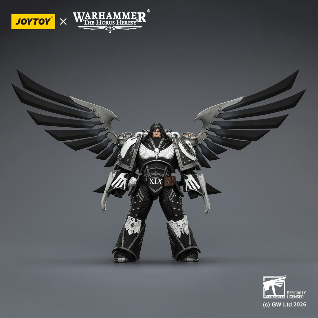 Raven Guard Corvus Corax, Primarch of the XIX Legion with artificer-crafted lightning talons, archaeotech pistols, and whip