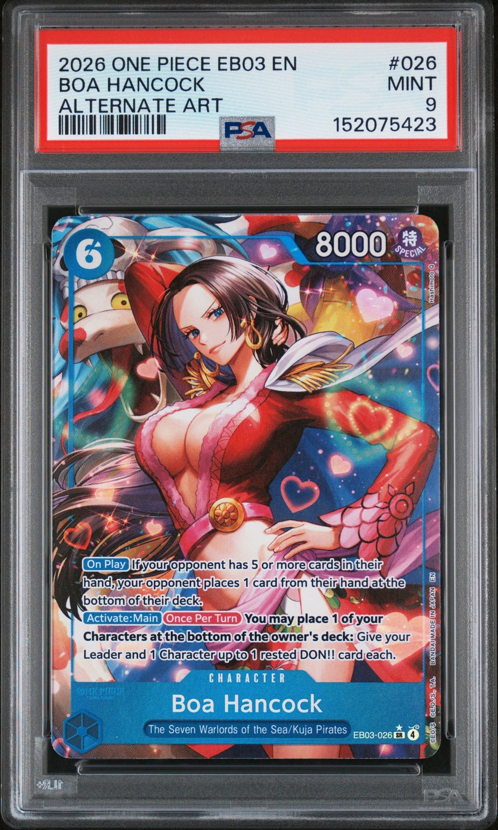 BOA HANCOCK ALTERNATE ART 2026 ONE PIECE EB03-EXTRA BOOSTER -ONE PIECE HEROINES EDITION- PSA MINT 9