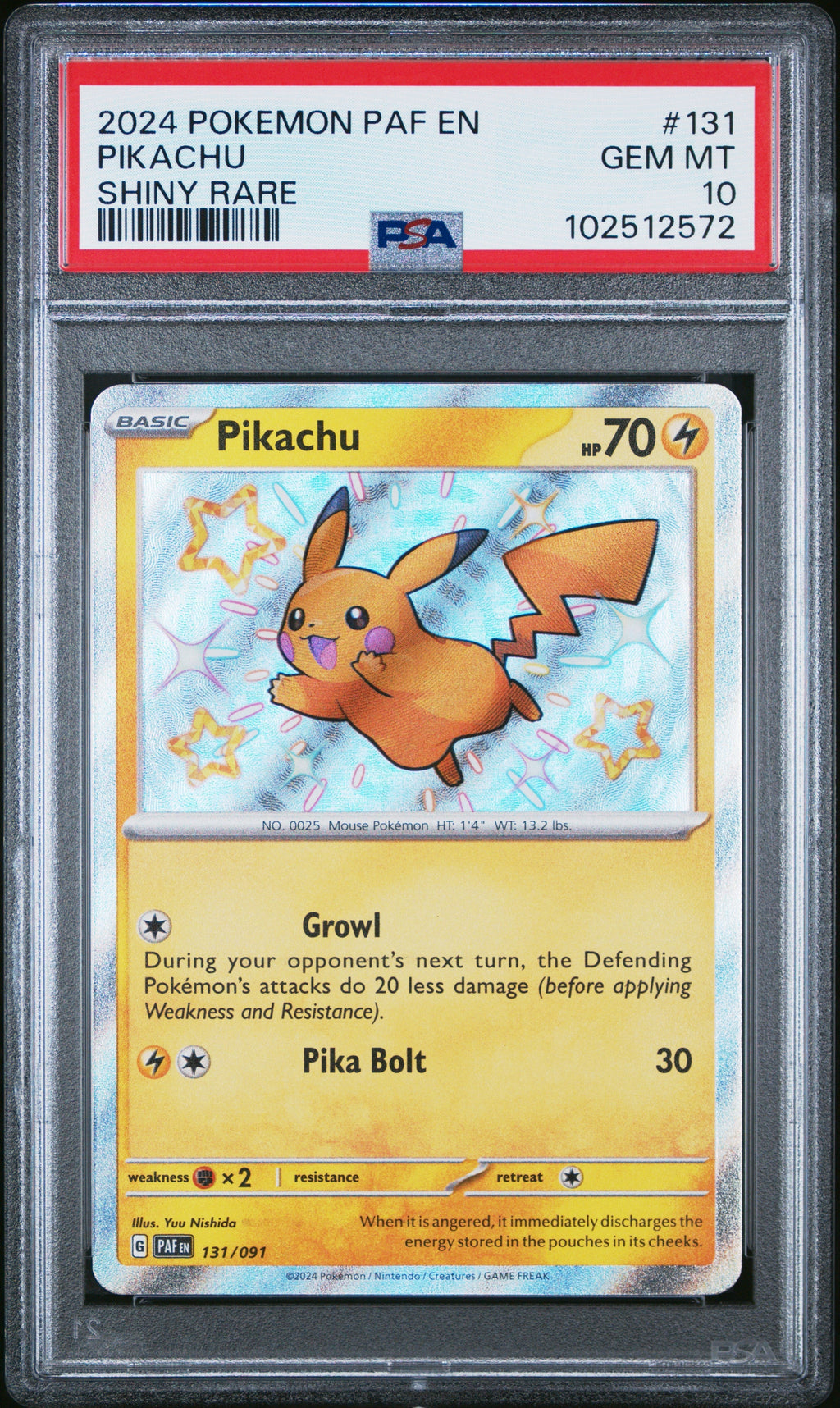 PIKACHU SHINY RARE 2024 POKEMON PAF EN-PALDEAN FATES PSA GEM MT 10