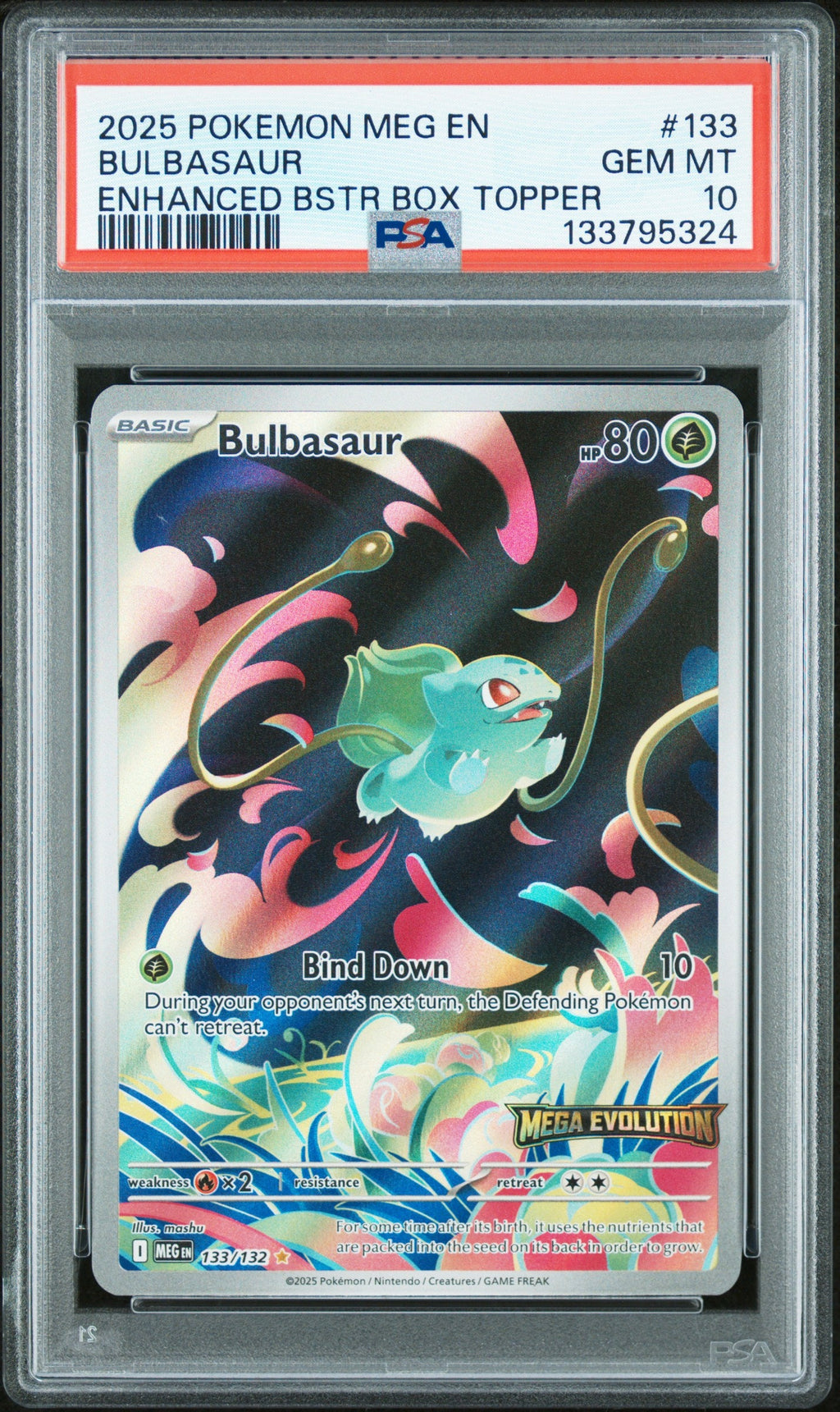 BULBASAUR ENHANCED BSTR BOX TOPPER 2025 POKEMON MEG EN-MEGA EVOLUTION PSA GEM MT 10