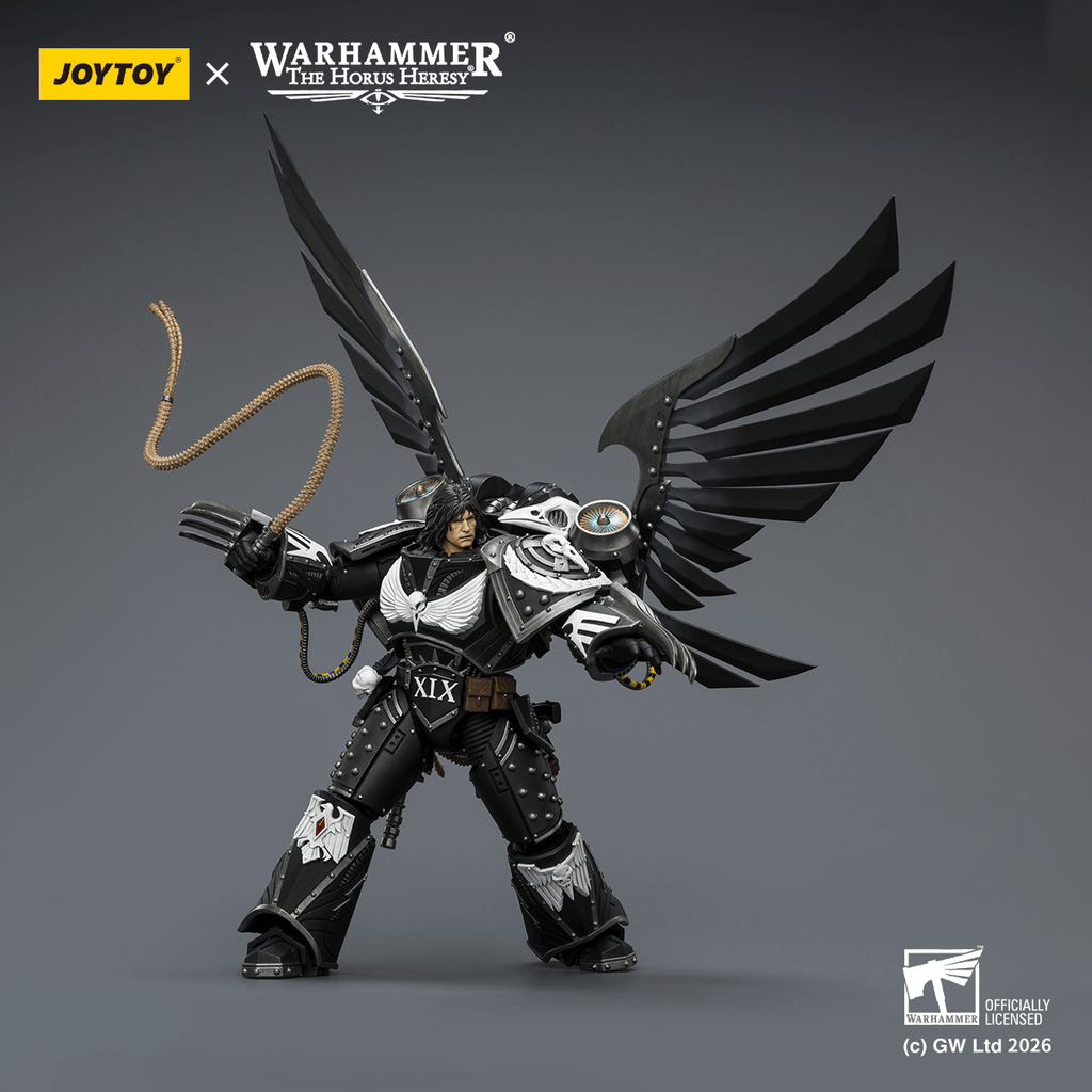 Raven Guard Corvus Corax, Primarch of the XIX Legion with artificer-crafted lightning talons, archaeotech pistols, and whip