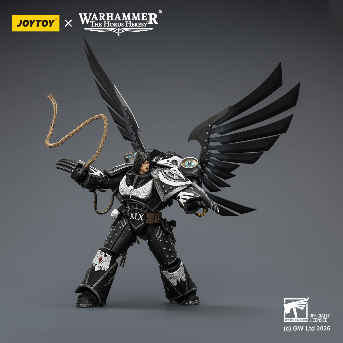 Raven Guard Corvus Corax, Primarch of the XIX Legion with artificer-crafted lightning talons, archaeotech pistols, and whip