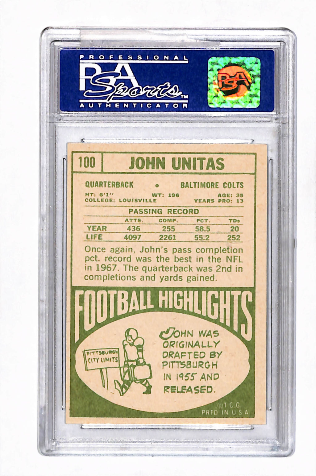 1968 Topps John Unitas #100 PSA 8
