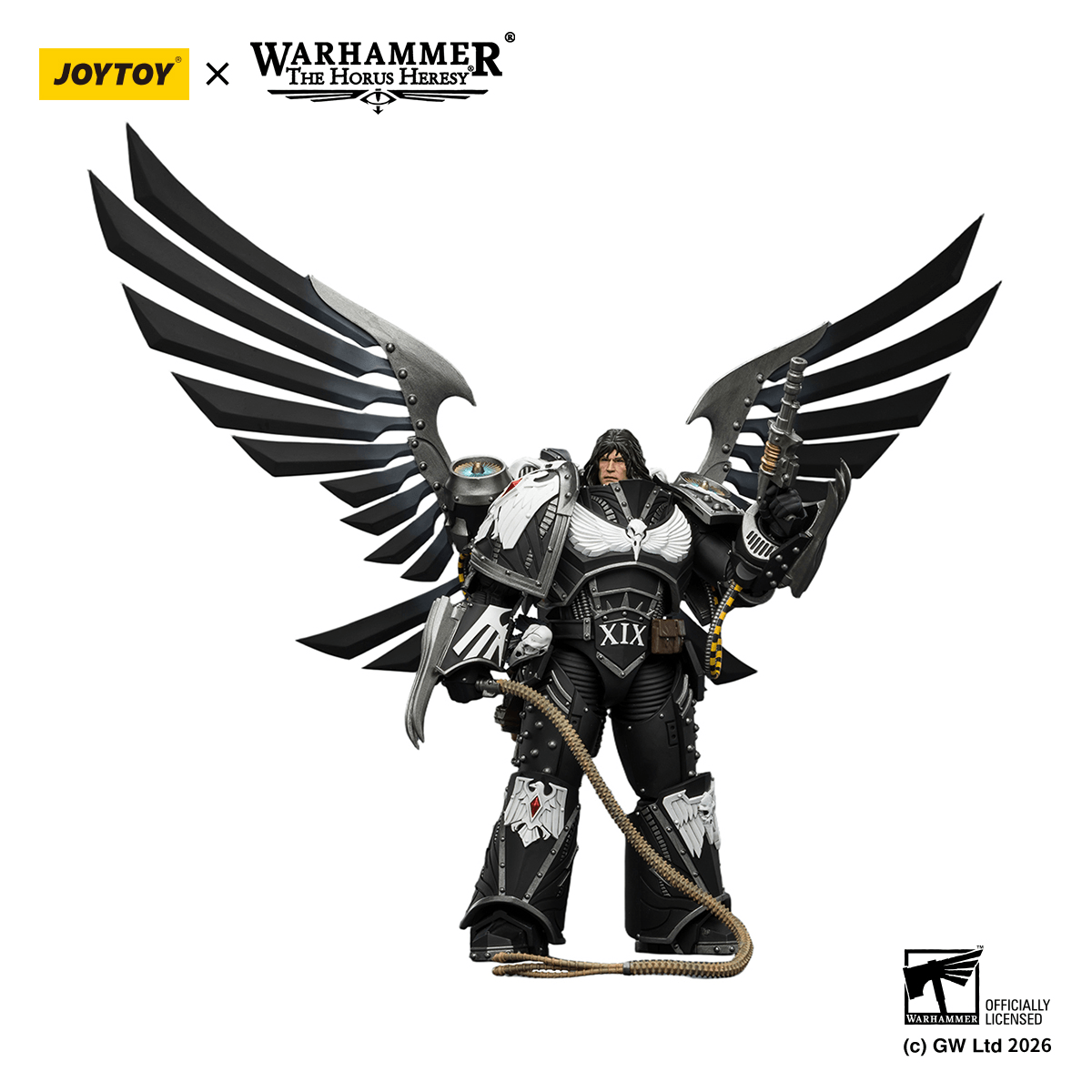 Raven Guard Corvus Corax, Primarch of the XIX Legion with artificer-crafted lightning talons, archaeotech pistols, and whip
